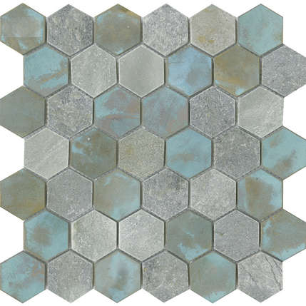 L Antic Colonial Worn Hexagon Verdigris 30x30.5